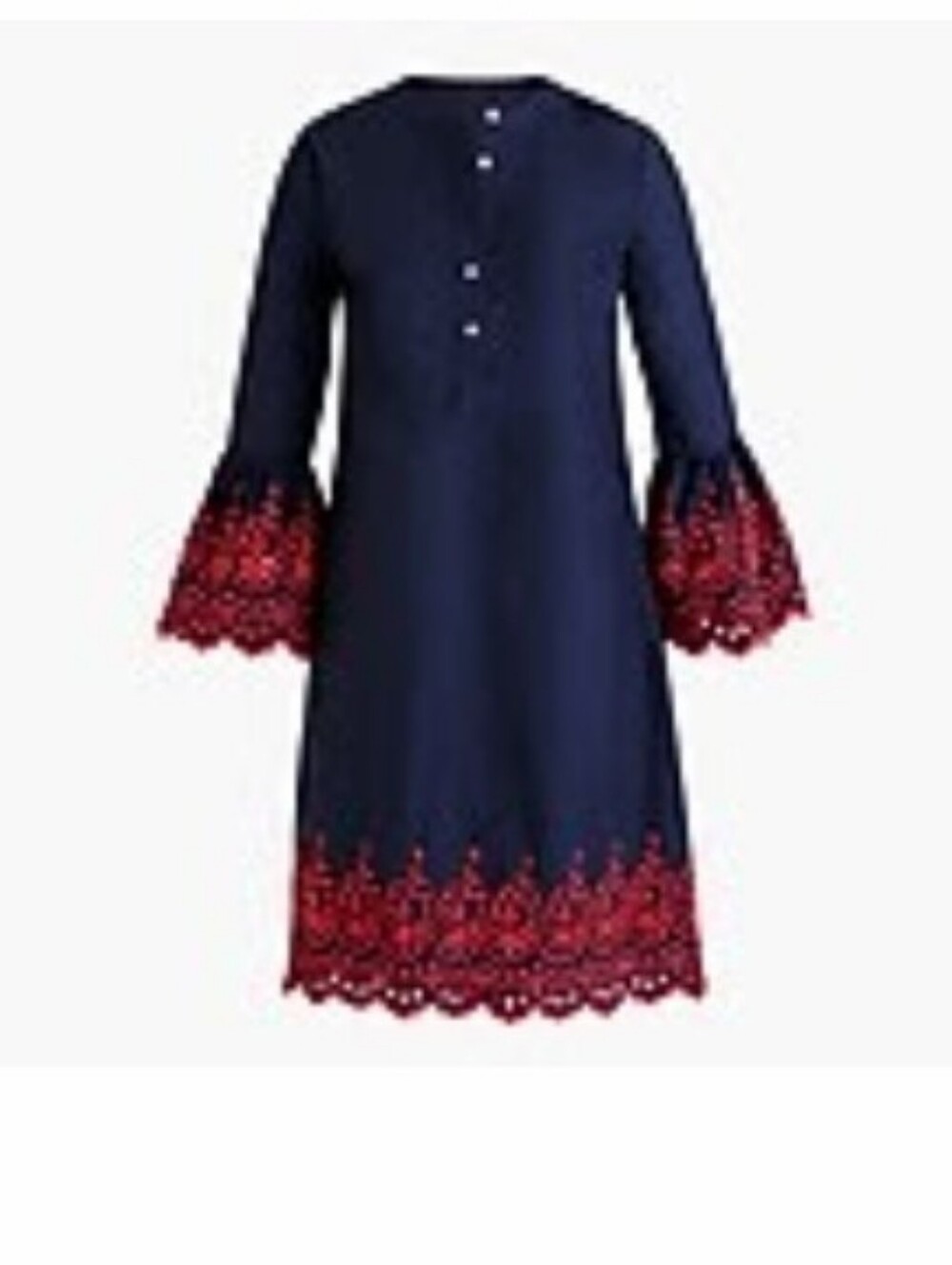 J. Crew Navy Flare Sleeve Henley Neckline Embroidered Cotton Dress XL